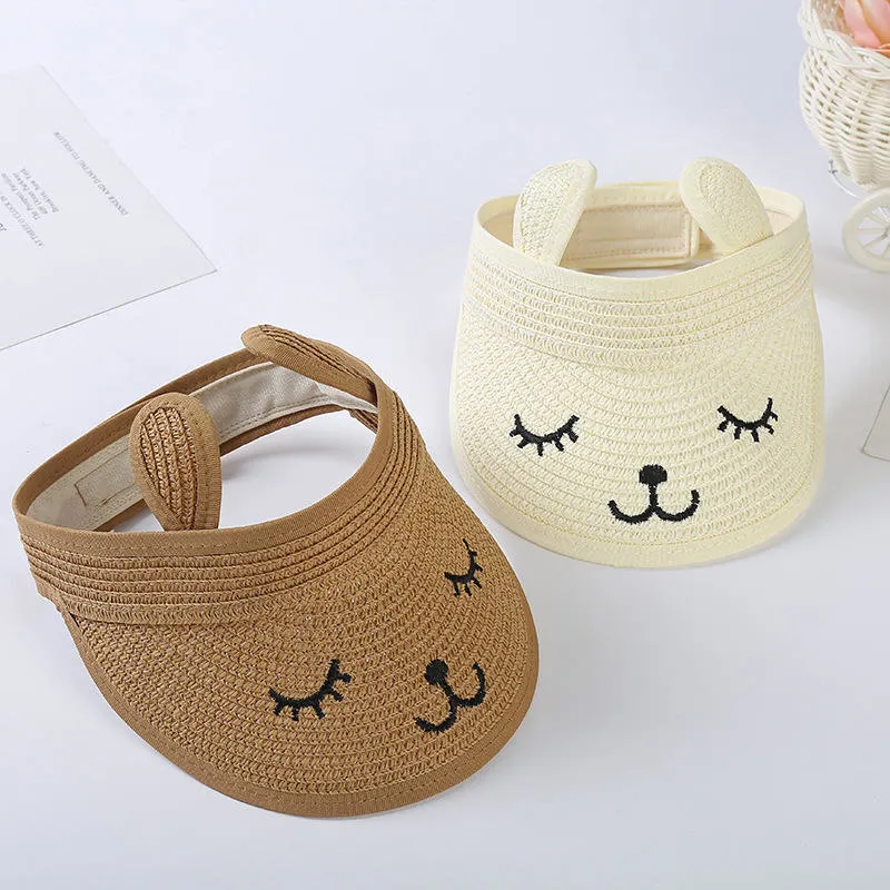 Children Outdoor Summer Embroidery Travel High Quality Straw Visor Hat