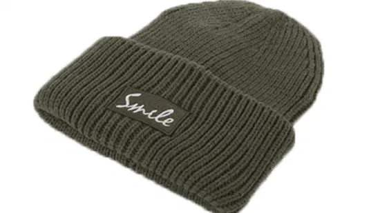 Unisex Embroidery Label Logo Green Custom 100% Acrylic Beanie Cuff Winter Warm Ladies Knitted Hat